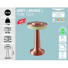 GIRIT MASA LAMBASI ŞARJ EDİLEBİLİR BRONZ-3 RENK